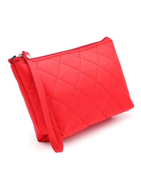 Косметичка женская дорожная стеганая красная, 22 x 13 см