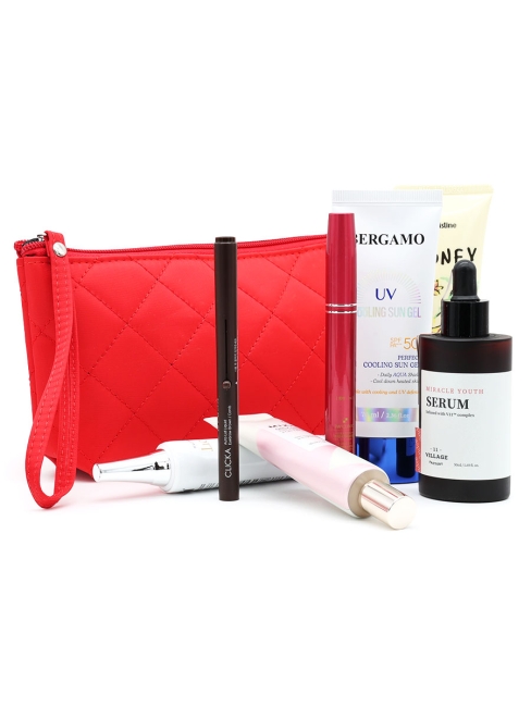 Косметичка женская дорожная стеганая красная, 22 x 13 см