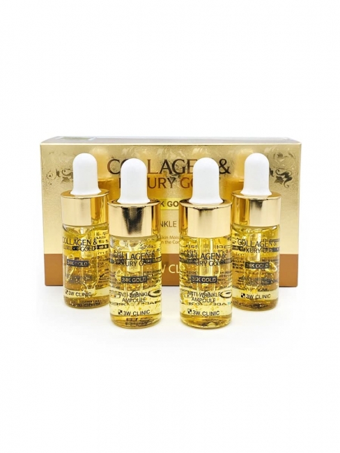 3W Clinic Сыворотка с золотом и коллагеном Collagen & Luxury Gold Anti-Wrinkle Ampoule, 4*13 мл