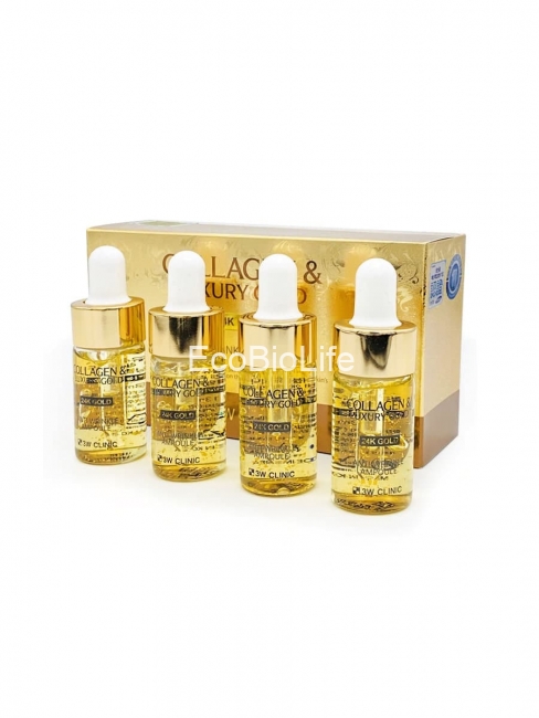 3W Clinic Сыворотка с золотом и коллагеном Collagen & Luxury Gold Anti-Wrinkle Ampoule, 4*13 мл