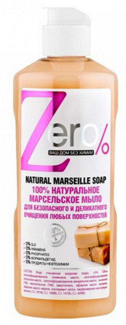 ZERO 100% натуральное марсельское мыло для безопасного и деликатного очищения любых поверхностей, 500 мл ZERO 100% натуральное марсельское мыло для безопасного и деликатного очищения любых поверхностей, 500 мл