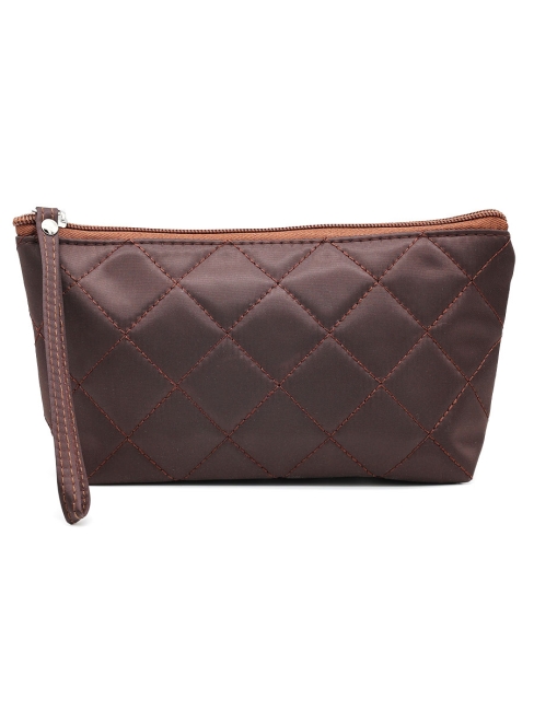 Косметичка женская дорожная стеганая коричневая, 22 x 13 см
