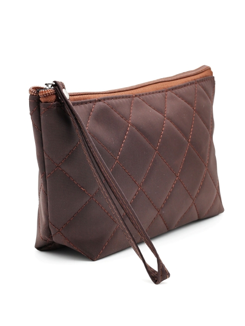 Косметичка женская дорожная стеганая коричневая, 22 x 13 см