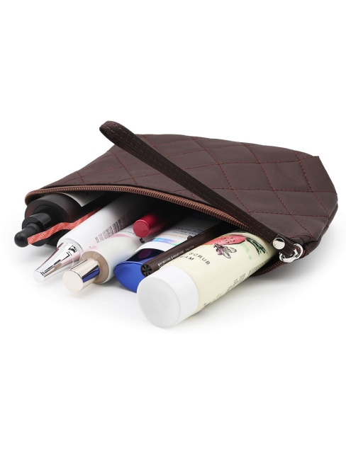 Косметичка женская дорожная стеганая коричневая, 22 x 13 см