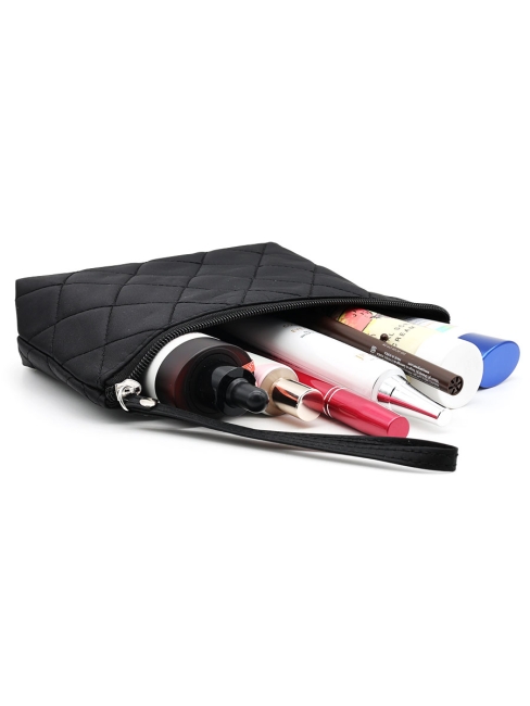 Косметичка женская дорожная стеганая черная, 22 x 13 см