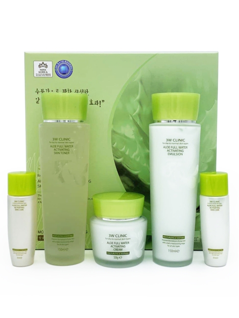 3W Clinic Косметический набор для лица с Алоэ Aloe Full Water Activating Skin Care 3 Set