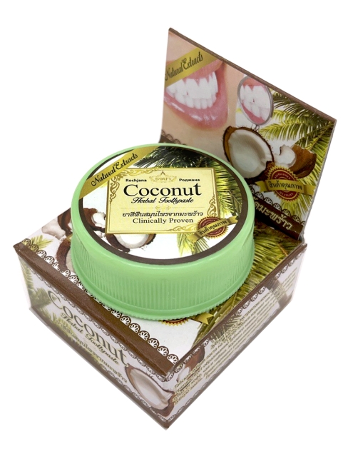 Rochjana Зубная паста отбеливающая растительная с экстрактом кокоса Coconut Herbal Toothpaste, 30 г Rochjana Зубная паста отбеливающая растительная с экстрактом кокоса Coconut Herbal Toothpaste, 30 г