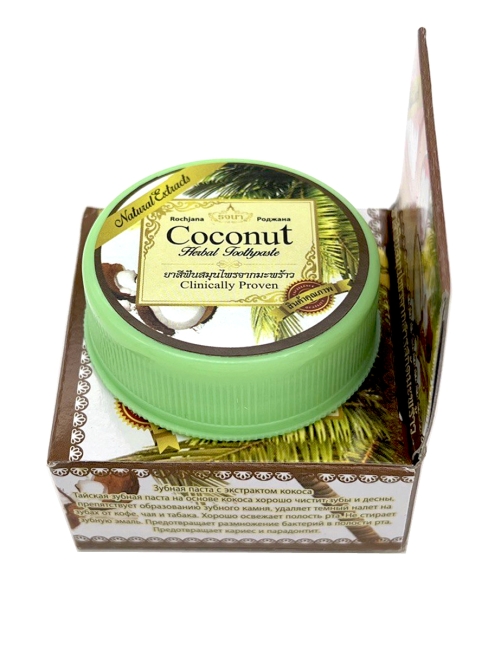 Rochjana Зубная паста отбеливающая растительная с экстрактом кокоса Coconut Herbal Toothpaste, 30 г Rochjana Зубная паста отбеливающая растительная с экстрактом кокоса Coconut Herbal Toothpaste, 30 г