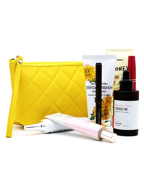 Косметичка женская дорожная стеганая желтая, 22 x 13 см Косметичка женская дорожная стеганая желтая, 22 x 13 см