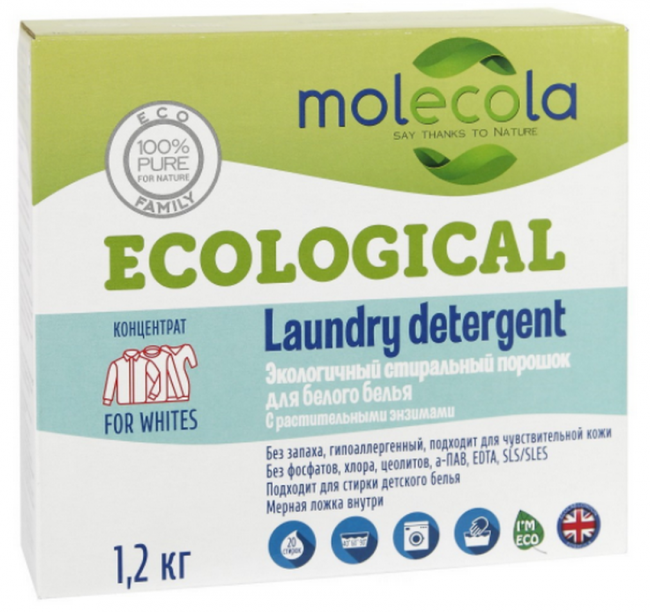 Molecola Стиральный порошок для Белого белья с растительными энзимами 1,2 кг Molecola Стиральный порошок для Белого белья с растительными энзимами 1,2 кг