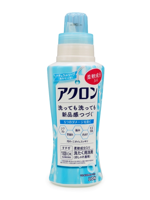 LION Гель концентрат парфюмированный для стирки деликатных тканей и шерсти Нежное мыло Acron Gentle Soap 450 мл