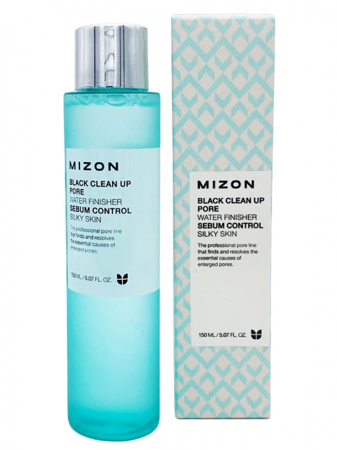 MIZON Тонер для очищения лица с эффектом сужения пор Black Clean Up Pore Water Finisher Sebum Control Silky Skin, 150 мл MIZON Тонер для очищения лица с эффектом сужения пор Black Clean Up Pore Water Finisher Sebum Control Silky Skin, 150 мл
