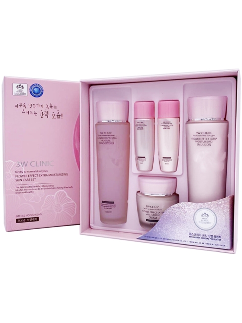 3W Clinic Набор для лица увлажняющий Flower Effect Extra Moisturizing Skin Care Set