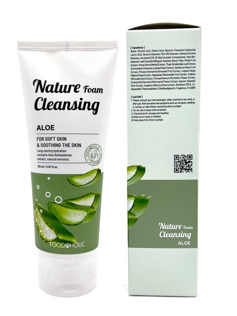 FoodaHolic Увлажняющая пенка для умывания с экстрактом алоэ Nature Foam Cleansing Aloe, 150 мл FoodaHolic Увлажняющая пенка для умывания с экстрактом алоэ Nature Foam Cleansing Aloe, 150 мл
