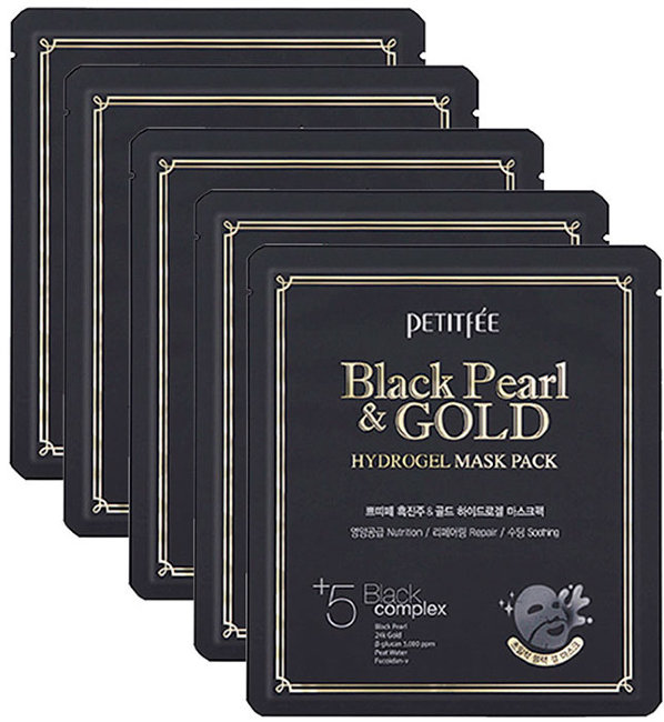 Petitfee Black Pearl & Gold Hydrogel Mask Pack Маска для лица гидрогелевая с черным жемчугом и золотом, 5 шт
