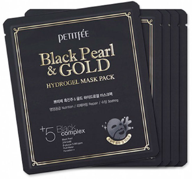 Petitfee Black Pearl & Gold Hydrogel Mask Pack Маска для лица гидрогелевая с черным жемчугом и золотом, 5 шт