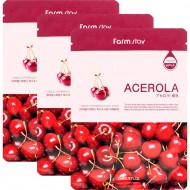 FarmStay Visible Difference Mask Sheet Acerola Набор: Тканевая маска для лица с экстрактом ацеролы, 3 шт по 23 г