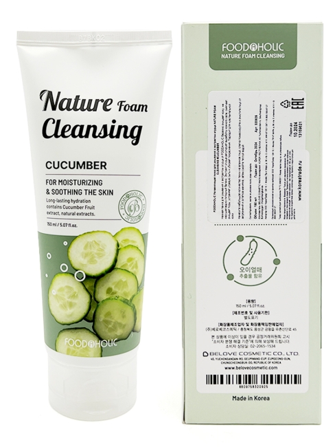 FoodaHolic Увлажняющая пенка для умывания с экстрактом огурца Nature Foam Cleansing Cucumber, 150 мл FoodaHolic Увлажняющая пенка для умывания с экстрактом огурца Nature Foam Cleansing Cucumber, 150 мл