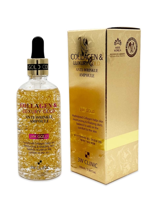 3W Clinic Сыворотка для лица с золотом и коллагеном Collagen & Luxury Gold Anti-Wrinkle Ampoule, 100 мл 3W Clinic Сыворотка для лица с золотом и коллагеном Collagen & Luxury Gold Anti-Wrinkle Ampoule, 100 мл