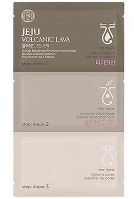 THE FACE SHOP Jeju Volcanic Lava 3-Step Blackhead Remover Nose Strips 3-ступенчатый набор патчей для носа, 1 шт