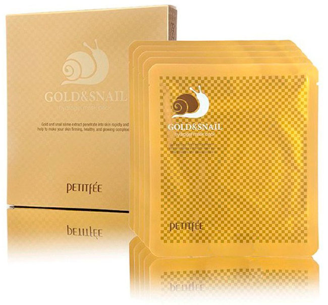 Petitfee Gold & Snail Hydrogel Mask Pack Гидрогелевая маска для лица с золотом и улиточным муцином, 5 шт Petitfee Gold & Snail Hydrogel Mask Pack Гидрогелевая маска для лица с золотом и улиточным муцином, 5 шт