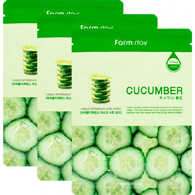 FarmStay Visible Difference Mask Sheet Cucumber Набор: Тканевая маска для лица с экстрактом огурца, 3 шт по 23 г FarmStay Visible Difference Mask Sheet Cucumber Набор: Тканевая маска для лица с экстрактом огурца, 3 шт по 23 г