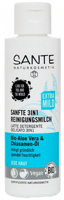 Sante Naturkosmetik Очищающее молочко 3 в 1 для любого типа кожи с био-алоэ и маслом семян чиа, 125 мл