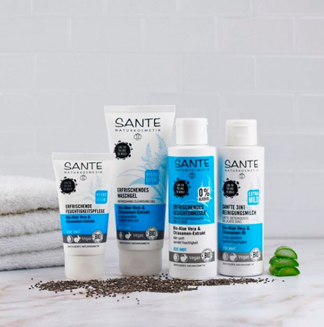 Sante Naturkosmetik Очищающее молочко 3 в 1 для любого типа кожи с био-алоэ и маслом семян чиа, 125 мл