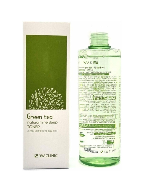 3W Clinic Увлажняющий тонер для лица на основе зелёного чая Green Tea Natural Time Sleep Toner, 300 мл