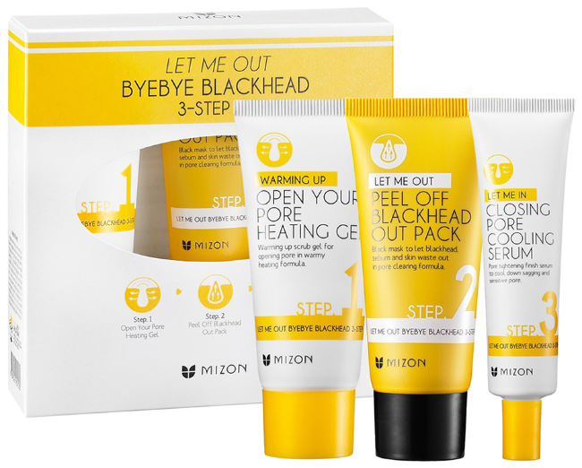 MIZON Let Me Out Byebye Black Head 3-Step Kit Трехступенчатый уход для очищения пор, 35 г + 35 мл + 30 мл MIZON Let Me Out Byebye Black Head 3-Step Kit Трехступенчатый уход для очищения пор, 35 г + 35 мл + 30 мл