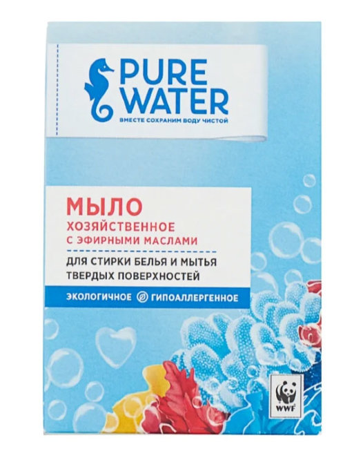 Pure Water Натуральное хозяйственное мыло с эфирными маслами, 175 г Pure Water Натуральное хозяйственное мыло с эфирными маслами, 175 г