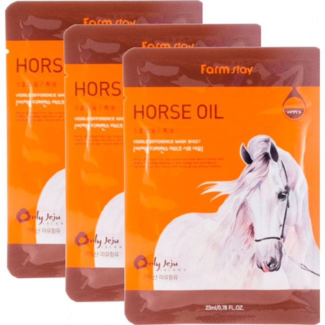 FarmStay Visible Difference Mask Sheet Horse Oil Набор: Тканевая маска для лица с лошадиным маслом, 3 шт по 23 г FarmStay Visible Difference Mask Sheet Horse Oil Набор: Тканевая маска для лица с лошадиным маслом, 3 шт по 23 г