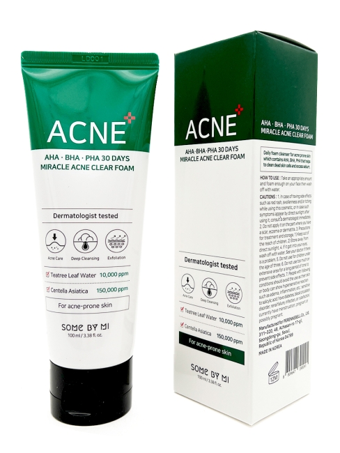 Some By Mi Очищающая пенка для проблемной кожи с кислотами AHA-BHA-PHA 30 Days Miracle Acne Clear Foam, 100 мл