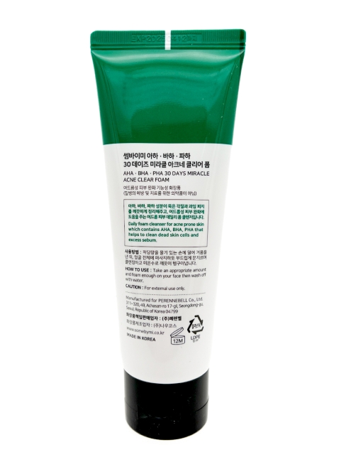 Some By Mi Очищающая пенка для проблемной кожи с кислотами AHA-BHA-PHA 30 Days Miracle Acne Clear Foam, 100 мл