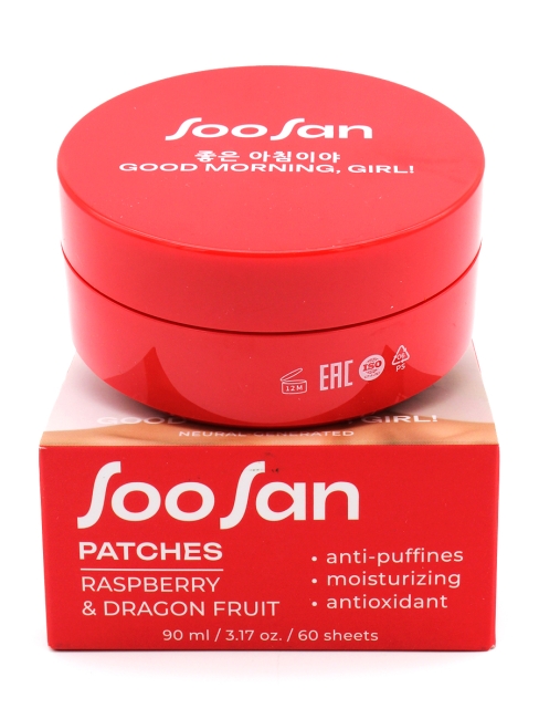 SOOSAN Патчи для глаз от отеков и мешков с экстрактами малины и драгонфрута Patches With Raspberry & Dragon Fruit, 60 шт SOOSAN Патчи для глаз от отеков и мешков с экстрактами малины и драгонфрута Patches With Raspberry & Dragon Fruit, 60 шт