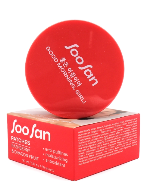 SOOSAN Патчи для глаз от отеков и мешков с экстрактами малины и драгонфрута Patches With Raspberry & Dragon Fruit, 60 шт SOOSAN Патчи для глаз от отеков и мешков с экстрактами малины и драгонфрута Patches With Raspberry & Dragon Fruit, 60 шт