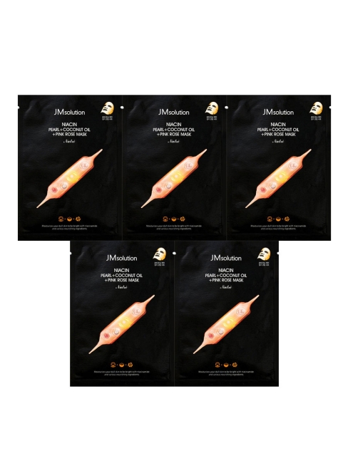 JMsolution Комплект осветляющих тканевых масок с ниацином Niacin Pearl + Coconut Oil + Pink Rose Mask, 5*30 мл
