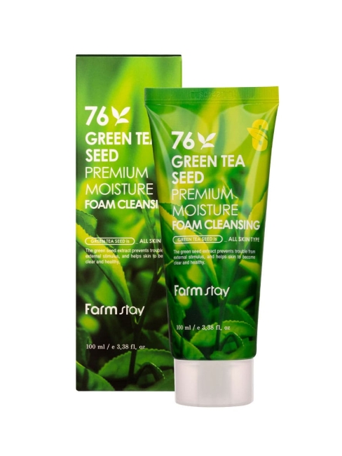 FarmStay Green Tea Seed Premium Moisture Foam Cleansing Пенка очищающая с семенами зеленого чая, 100 мл FarmStay Green Tea Seed Premium Moisture Foam Cleansing Пенка очищающая с семенами зеленого чая, 100 мл
