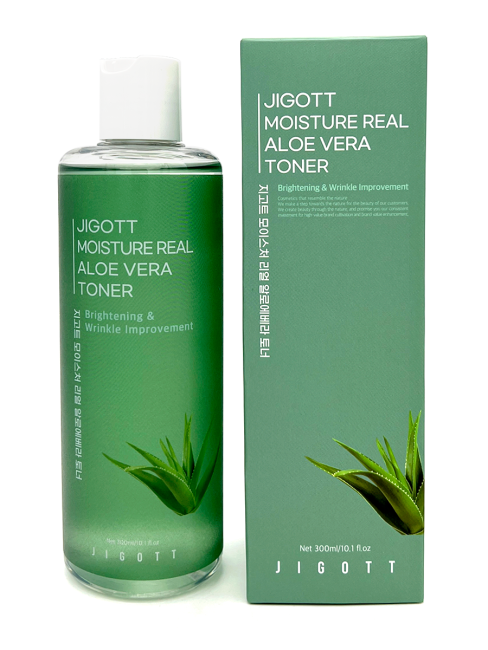 Jigott Увлажняющий тонер для лица с экстрактом алоэ вера Moisture Real Aloe Vera Toner, 300 мл