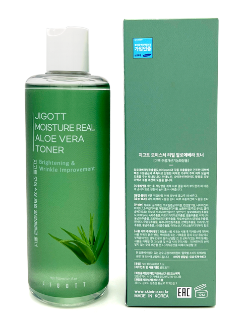 Jigott Увлажняющий тонер для лица с экстрактом алоэ вера Moisture Real Aloe Vera Toner, 300 мл