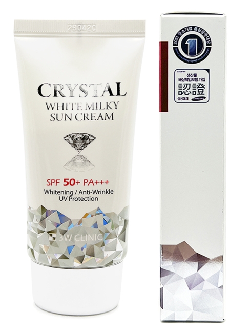 3W Clinic Солнцезащитный осветляющий крем с молочными протеинами Crystal White Milky Sun Cream SPF 50+ PA+++, 50 мл