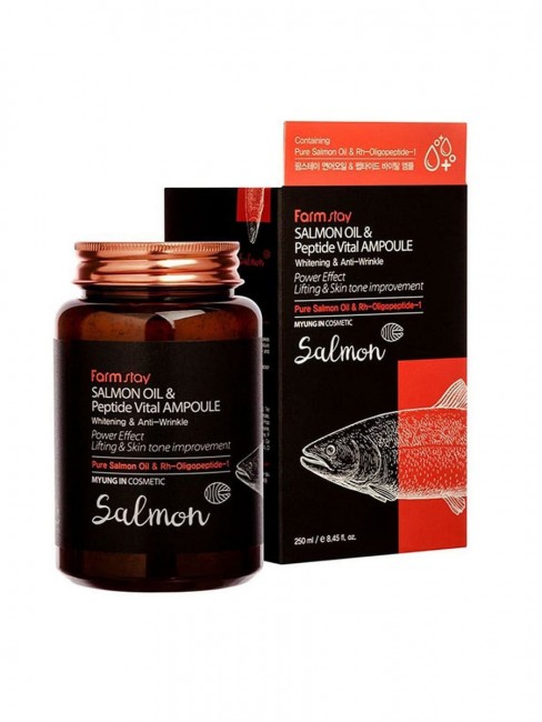 FarmStay Ампульная сыворотка для лица с пептидами и маслом лосося Salmon Oil & Peptide Vital Ampoule, 250 мл FarmStay Ампульная сыворотка для лица с пептидами и маслом лосося Salmon Oil & Peptide Vital Ampoule, 250 мл