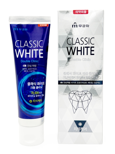 Mukunghwa Зубная паста с микрогранулами отбеливающая двойного действия мятная Classic White Double Clinic, 110 г Mukunghwa Зубная паста с микрогранулами отбеливающая двойного действия мятная Classic White Double Clinic, 110 г