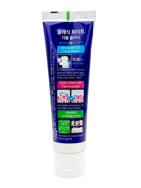 Mukunghwa Зубная паста с микрогранулами отбеливающая двойного действия мятная Classic White Double Clinic, 110 г Mukunghwa Зубная паста с микрогранулами отбеливающая двойного действия мятная Classic White Double Clinic, 110 г