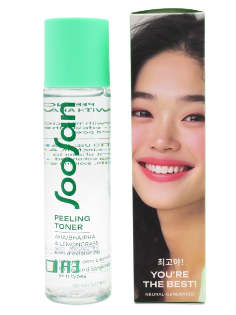 SOOSAN Мягкий отшелушивающий тонер с кислотами и экстрактом лемонграсса Peeling Toner With AHA/BHA/PHA & Lemongrass, 150 мл