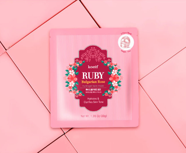 Koelf Ruby & Bulgarian Rose Mask Pack Гидрогелевая маска с рубиновой пудрой и розовым маслом, 5 шт