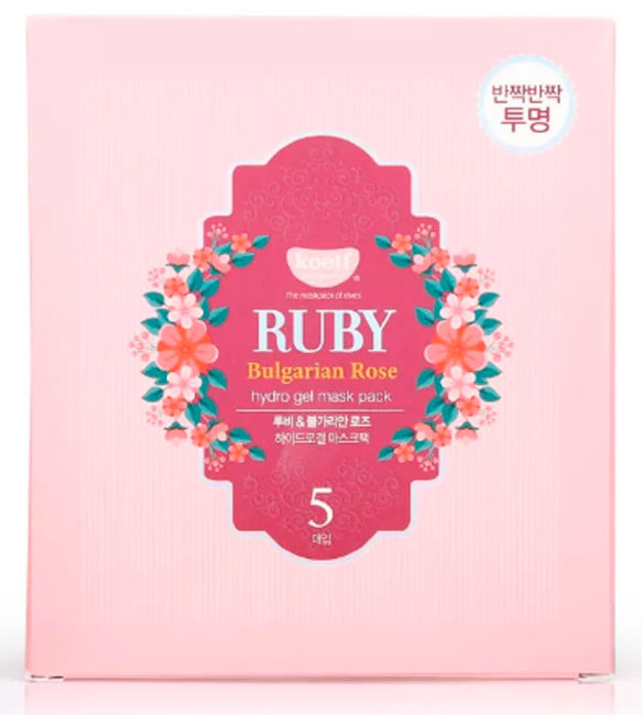 Koelf Ruby & Bulgarian Rose Mask Pack Гидрогелевая маска с рубиновой пудрой и розовым маслом, 5 шт