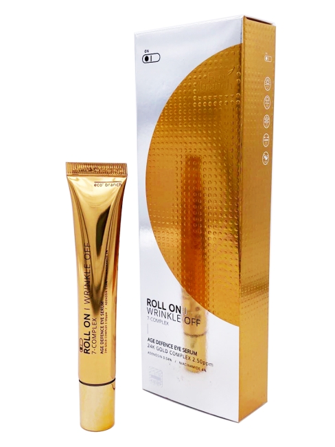 Eco Branch Увлажняющая сыворотка-роллер для кожи вокруг глаз с золотом Roll On Wrinkle Off 7-Complex Age Defence Eye Serum 24K Gold, 25 мл