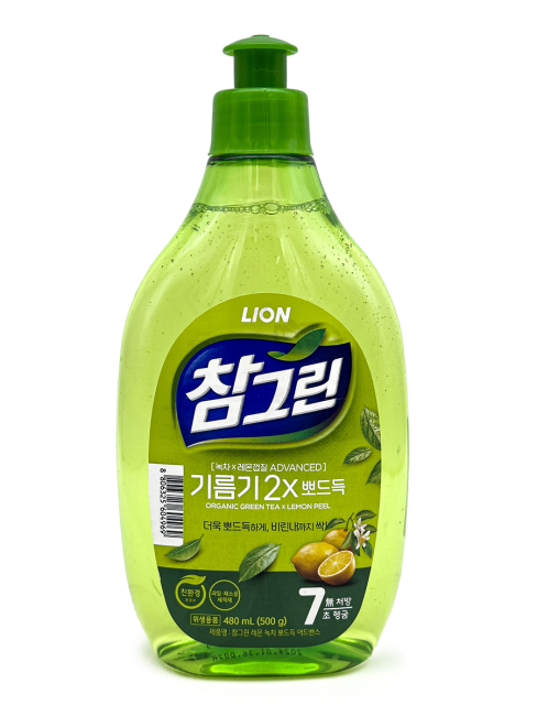 LION Средство для мытья посуды, овощей и фруктов Зеленый чай Chamgreen Green Tea, 480 мл