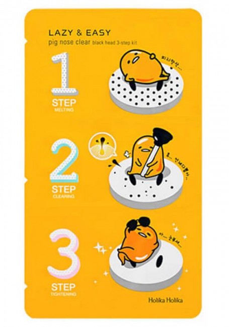 Holika Holika Lazy & Easy Gudetama Pig nose Clear Black Head 3 step Kit Трехступенчатый набор для очистки пор, 1*3 шт